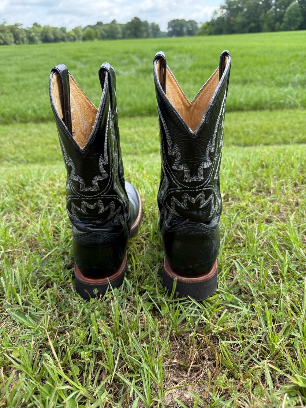 Justin Style 5005 Black Smooth Ostrich Cowboy Boots with Contrast Stitching - Picture 4 of 6
